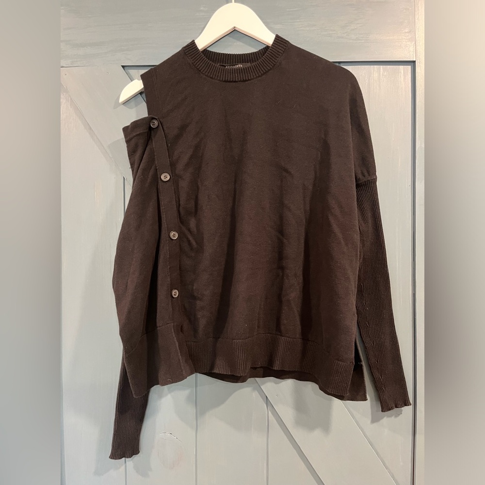 All Saints Ria Jumper Asymmetric Long Sleeve Cold Shoulder Size Medium
